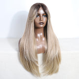 Xpoko Synthetic Lace Front Wigs For Black Women Straight Layered Wigs 30 inch Ombre Brown Blonde Lace Wigs Cosplay Wig