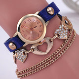 Xpoko back to school Duoya Brand Fashion Watches Women Luxury Rose Gold Heart Leather Wristwatches Ladies Bracelet Chain Quartz Clock Christmas Gift