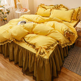 Xpoko Bed Linen Princess Bedding Set Luxury Bed Sheet Comforter Set Duvet Cover Bed Skirt and Pillowcase King Size Bedding Set Luxury