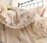 Xpoko  -  Romantic elegant french floral ruffled bedding set,flower full queen king cotton home textile bedspread pillow case quilt cover