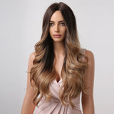 Xpoko Custom-Made Brown Curly Synthetic Wigs Long Wavy Hair Women Wigs Natural Daily Party High Temperature Fiber