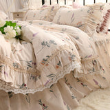 Xpoko  -  Romantic elegant french floral ruffled bedding set,flower full queen king cotton home textile bedspread pillow case quilt cover