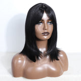 Xpoko Synthetic Straight Bob Wigs With Bangs For Women Natural Hair full machine made 16" Bob Synthetic Hair