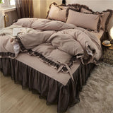 Xpoko Luxury bedding set  Black ruffle lace duvet cover bed skirt pillowcase princess queen king size bedspread Bedlinen