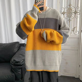 Xpoko 2024 New Original Autumn Sweater Men Retro Loose Pullover Lazy Style Student Versatile Striped Couple Sweater Harajuku harajuku