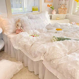 Xpoko  -  Summer princess style super king size bedding set soft yellow quilt cover seersucker ice silk bed four-piece washable cotton