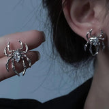 Xpoko Gifts Halloween Gothic Retro Punk Spider Zircon Stud Earrings for Women Fashion Design Black Zircon Earrings Party Jewelry Wholesale