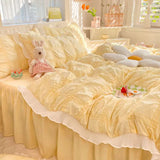 Xpoko  -  Summer princess style super king size bedding set soft yellow quilt cover seersucker ice silk bed four-piece washable cotton