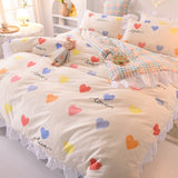 Xpoko Kawaii Peach Bedding Set For Home Cotton Twin Full Queen Size Strawberry Bear Cute Fitted Bed Sheet Pillowcases Duvet Cover