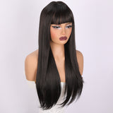 Xpoko 24 inch Long Black Synthetic Wig With Natural Bangs Women's Heat-Resistant Daily Role-Playing Party Using Cosplay Wig