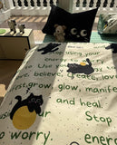 Xpoko  -  Cute fashion black cat green letter bedding set kid,twin full queen modern cotton home textile bed sheet pillow case quilt cover