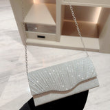 Xpoko back to school Ladies Glitter Silver Clutch Bag Envelope Evening Bag Fashion Elegant Long Purse Women Chain Shoulder Bags Wedding Party Handbag