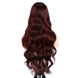 Xpoko Synthetic Lace Wigs 28" Ombre Dark Red Color Hair with Bang Long body Wavy Wig For Women Lace Wig Heat Resistant Cosplay Wigs