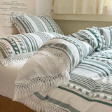 Xpoko Soft Cotton Textured Duvet Cover Set with Tassel Fringe Boho Chic Bedding sets Twin Queen Comforter Cover Bed Sheet Pillowcases