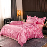 Xpoko - Beautiful Floral Jacquard Satin Bedding Set Full Queen King Size