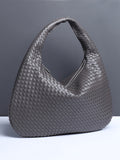 Xpoko Geometric Solid Color Split-Joint Woven Zipper Bags Handbags