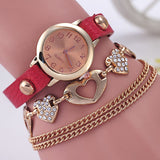 Xpoko back to school Duoya Brand Fashion Watches Women Luxury Rose Gold Heart Leather Wristwatches Ladies Bracelet Chain Quartz Clock Christmas Gift