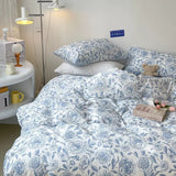 Xpoko Blue Flowers Pattern Print Bedding Set