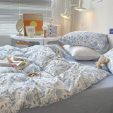 Xpoko Blue Flowers Pattern Print Bedding Set