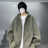 Xpoko Heavy hooded cardigan sweatshirt men's autumn and winter new American trendy brand handsome loose youth thickened zipper jacket