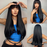 Xpoko Long Straight Synthetic Wigs Light Brown Hair with Bangs Natural Brown Wig for White Women Heat Resistant Daily Party Cosplay