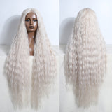 Xpoko Synthetic Cosplay Lace Wigs For Black Women Long Curly Hair 42 Inch Cosplay White Grey Ombre Lace Front Wig Synthetic Lace Wig