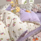 Xpoko  -  INS Plant Print Bedding Set Fashion Washable Duvet Cover Without Comforter Pillowcases Sheet for Student Soft Home Textile