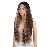 Xpoko Synthetic Lace Front Wigs For Women 30" Long Deep Wave Lace Wig Ombre Brown Blonde Highlight Cosplay Wigs Heat Resistant