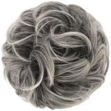 Xpoko 2PCS Messy Bun Hhair Piece Big Gray Bun Curly Hair Extension Synthetic Wig Easy Bun Bun Updo Gray Wig For Female Girl