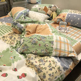 Xpoko  -  Vintage flower strawberry plaid bedding set,single double cotton twin full queen home textile bed sheet pillow case duvet cover