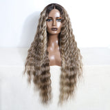 Xpoko Synthetic Lace Front Wig Baby Hair Wig Long Wavy 30 " Hair Lace Wig For Women Lace Front Wig Ombre Blonde Brown Wig Cosplay Wig