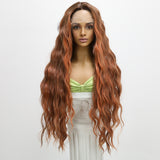 Xpoko Party Lolita Cosplay Wig Ladies Lace Wig Long Hair Curly Hair Brown Red Center Split Wave Natural Ladies Daily Wig