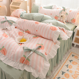 Xpoko Pastoral Style Bedding Set Cotton 3/4pcs Floral Duvet Cover with Pillowcases Cute Flowers Bed Skirtwith Zipper Quilt Cover