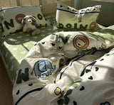 Xpoko  -  Cute cartoon bear lion elephant bedding set,twin full queen green lovely cotton home textile bed sheet pillow case quilt cover