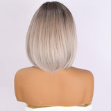 Xpoko 12 inch Natural Silver Gradient Synthetic Wig With Bangs Short Hair Straight Hair Daily Role-Playing Lolita Wig