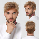 Xpoko Men Short Dark Brown Synthetic Wigs Straight Wigs for Men Daily Use with Cap Pixie Cut Cosplay Party Wig Natural Heat Resistant