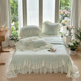 Xpoko  -  Lyocell Fiber Summer Quilt Romantic Lace Ruffles Princess Bedding Set Soft Silky Summer Comforter Blanket With 2 pillowcase 4Pcs