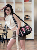 Xpoko Cool Girl Y2K Kit Cat Contrast Color Slant Crossbody Bag Original Subculture Millennium Spicy Girl Handbag Leisure Sle