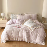 Xpoko New Winter Rose Velvet Bedding Set Romantic Lace Ruffles Comforter Sets Fluffy Milk Velvet Duvet Cover Set Eldense Bed Sheet