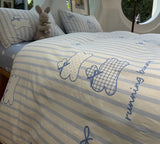 Xpoko  -  Cute rabbit blue stripe polka dot bedding set single double,twin full queen cotton home textile bed sheet pillowcase quilt cover