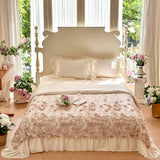 Xpoko  -  French Romantic Lace Ruffles Princess Lyocell Eucalyptus Fiber Summer Quilt Bedding Set Summer Comforter Pillowcases Bed Sheet