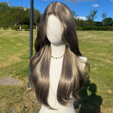 Xpoko Daily Straight Tube Long Hair Synthetic 6 * 1.5 Forehead Lace Wig With High Gloss Gray Natural Bangs Wig Female Role-Playing