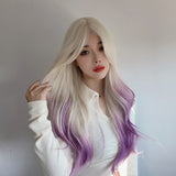 Xpoko Gradient Women's Wig Purple Straight Hair Daily Party Lolita Cosplay Women's Pink Synthetic Fiber Wig