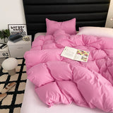 Xpoko Fashion Style Pink,Black 4pcs Bedding Set Luxury Pure Cotton Soft Duvet Cover Comforter Pillowcases Bed Flat Sheet Set for Girl