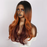 Xpoko 24in Daily Gradient Color Heat-Resistant Party Role-Playing Wig Red Brown Synthetic Wig With Large Wavy Curly Hair Natural Hair