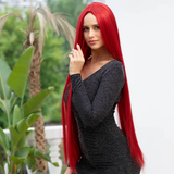 Xpoko 100CM  Synthetic Button Net Red Long Vacation Hair Mid Section Role Playing Wig Suitable For Parties Daily Wear For Women