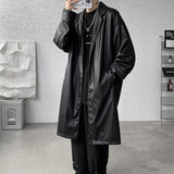 Xpoko Men Winter Outfit Unisex Black PU Leather Long Trench Coat Men Women Gothic Trenchcoat Luxury Autumn Winter Loose Windbreaker Outerwear