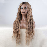 Xpoko Synthetic Lace Front Wig Baby Hair Wig Long Deep Wavy 30 " Hair Lace Wig For Women Lace Front Wig Ombre Blonde Wig Cosplay Wig