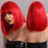 Xpoko Short Beige Wigs With Bangs Natural Synthetic Hair Wig for Women Daily Cosplay Lolita Party Hair Tail Dyed Black Wig
