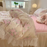 Xpoko  -  Korean Style Lace Ruffles Pure Cotton Bedding Set Little Floral Duvet Cover Set Bed Skirt/Flat Sheet/Fitted Sheet Pillowcases